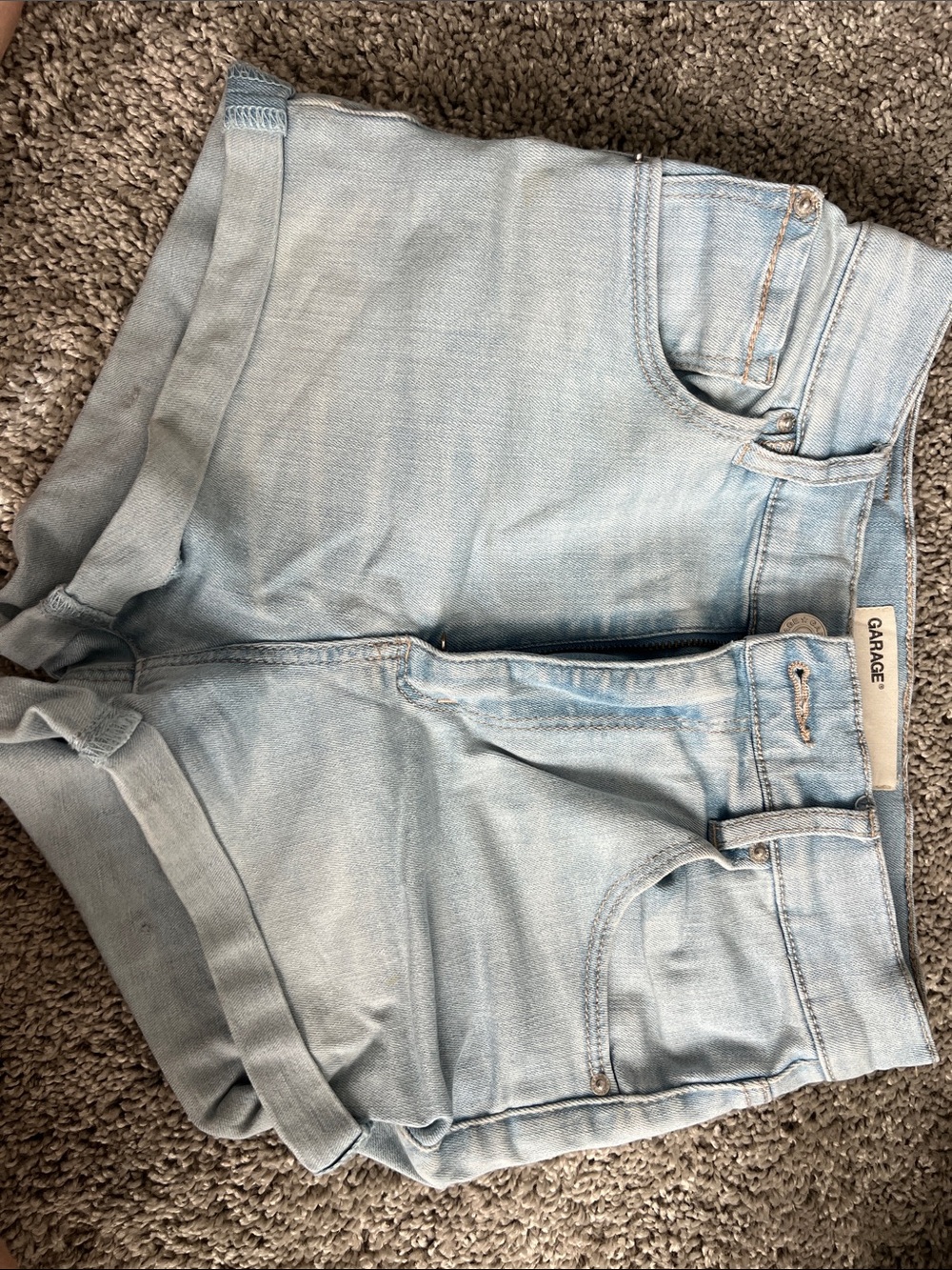 Garage Light Blue Rolled Hem Denim Shorts